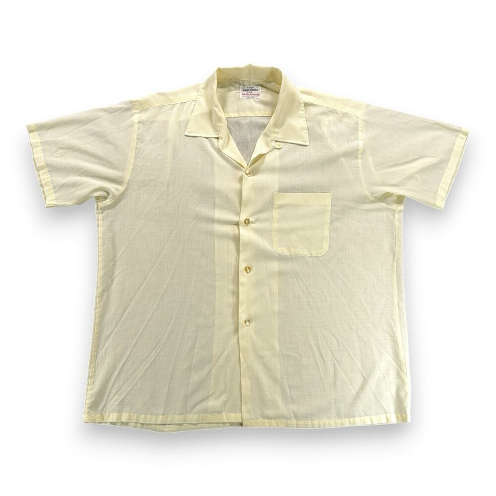 Vintage Hold Press Shirt Adult LARGE Yellow Loop Collar Camp Snake Eyes USA 60s - Picture 1 of 8
